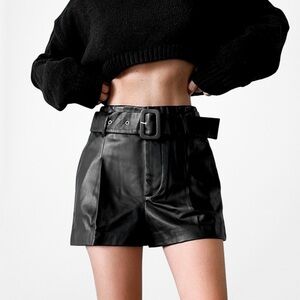 Zara High Waist Black Leather Shorts